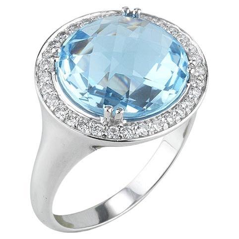 Hand-Crafted 14K Gold 9.95 ct. tw. Diamond & 9.95CT Blue Topaz Cocktail Ring