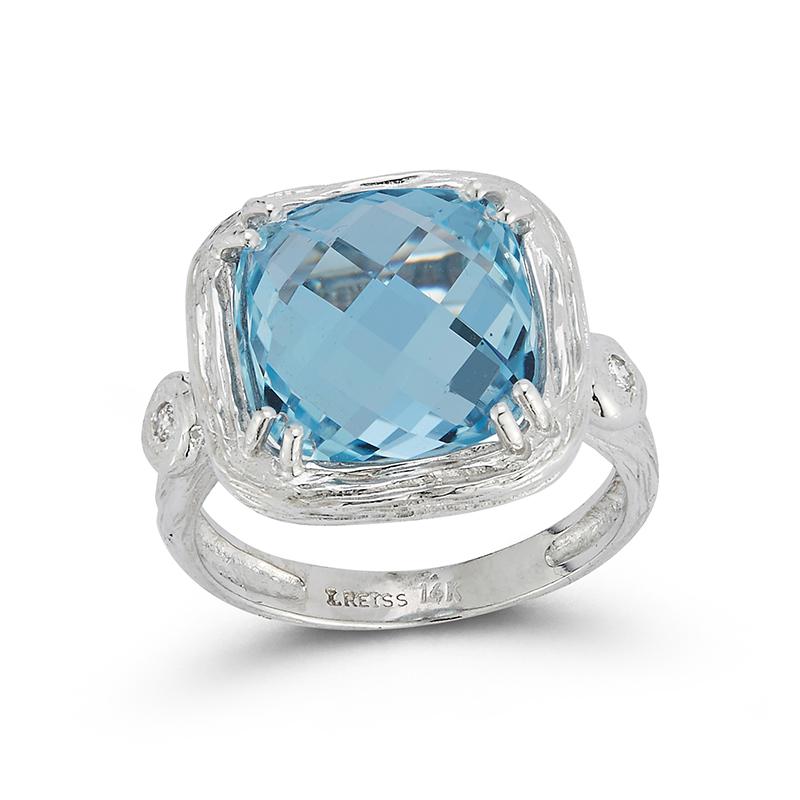 For Sale:  Hand-Crafted 14K White Gold Blue Topaz Cocktail Ring 2