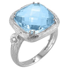 Hand-Crafted 14K White Gold Blue Topaz Cocktail Ring