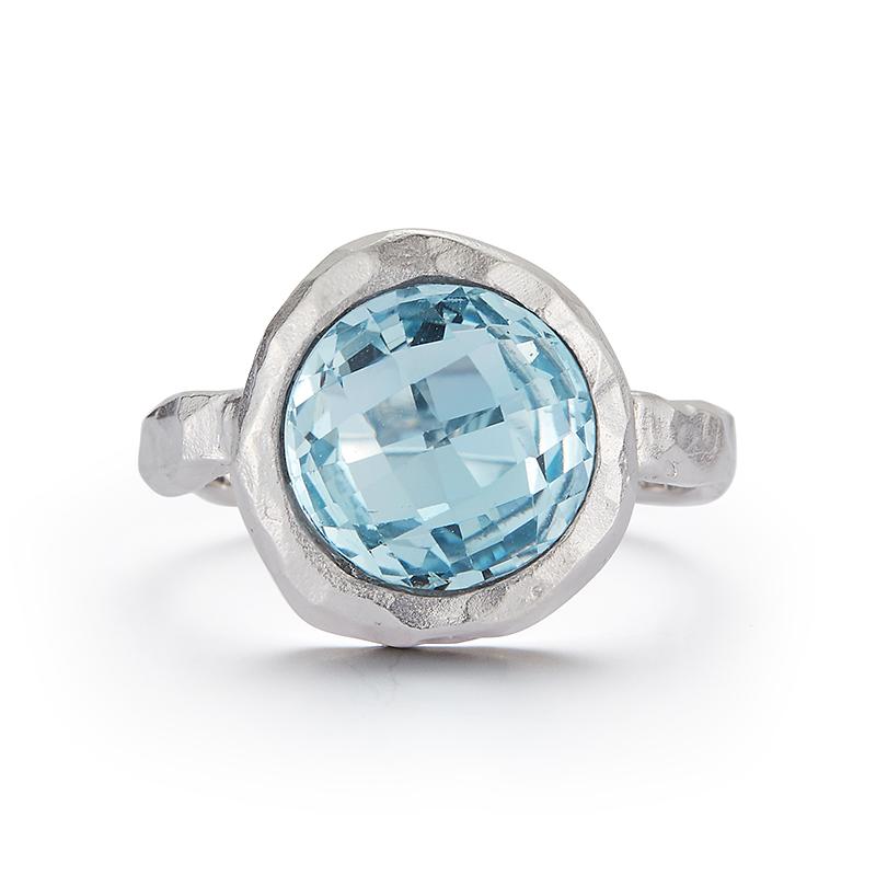 For Sale:  Hand-Crafted 14K White Gold Blue Topaz Color Stone Cocktail Ring 2