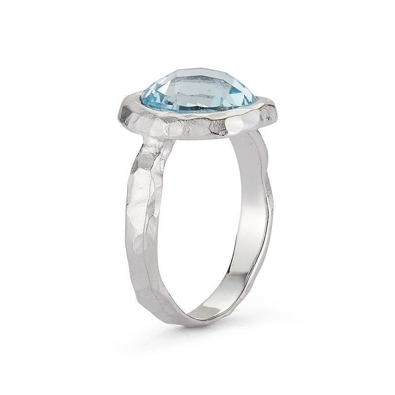 For Sale:  Hand-Crafted 14K White Gold Blue Topaz Color Stone Cocktail Ring 3