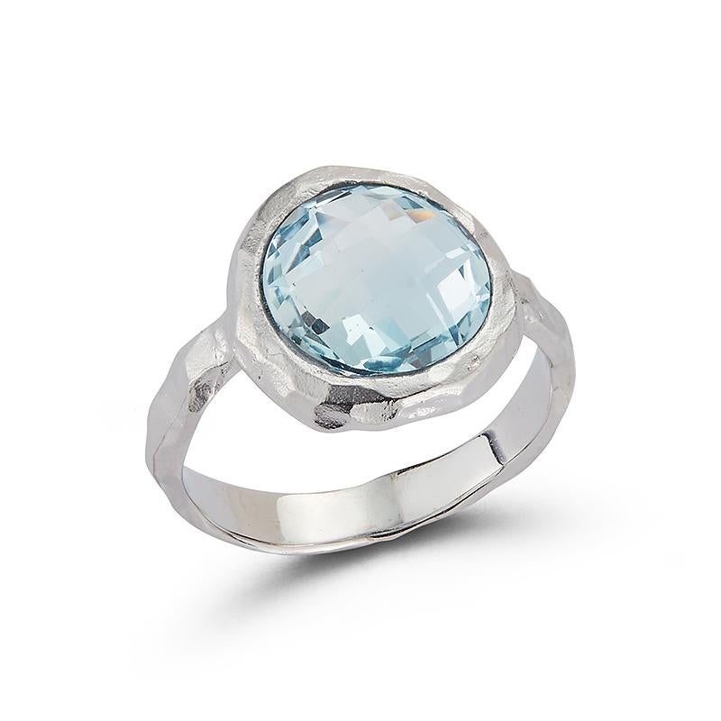 For Sale:  Hand-Crafted 14K White Gold Blue Topaz Color Stone Cocktail Ring 4