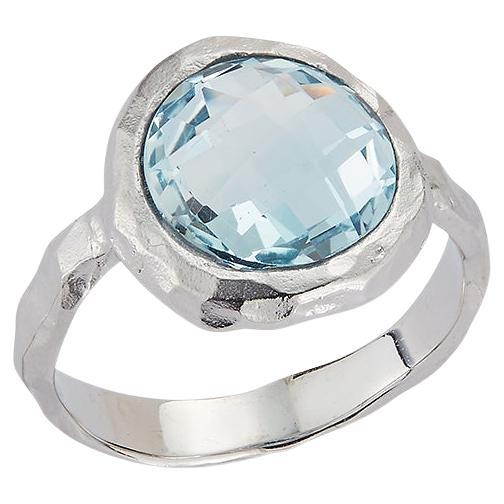 Hand-Crafted 14K White Gold Blue Topaz Color Stone Cocktail Ring