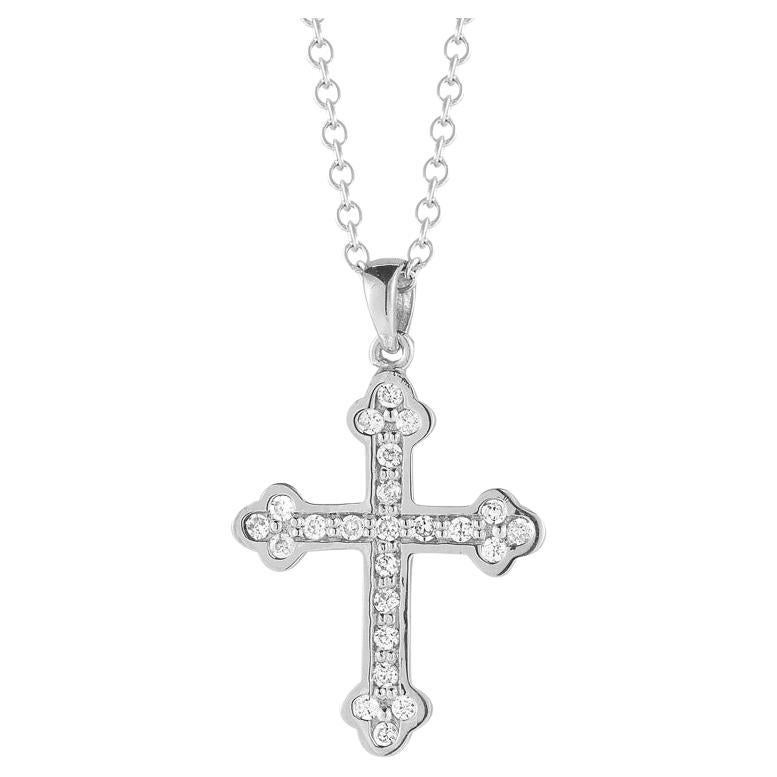 Hand-Crafted 14K White Gold Diamond Cross Pendant For Sale
