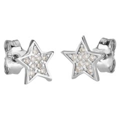 Orecchini a stella con diamante in oro bianco 14K, realizzati a mano