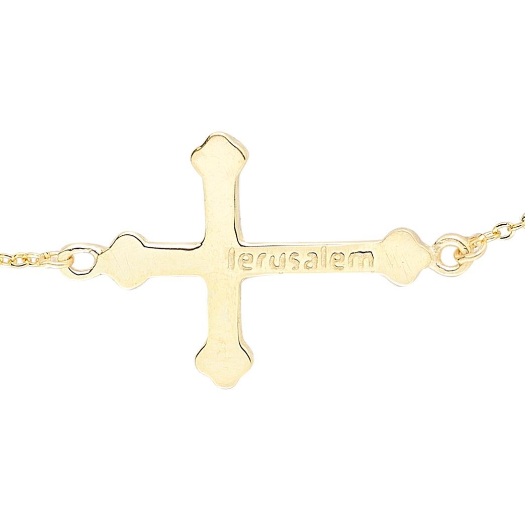 Collana con croce decentrata in oro bianco 14 carati lavorata a mano con finitura lucida da 16