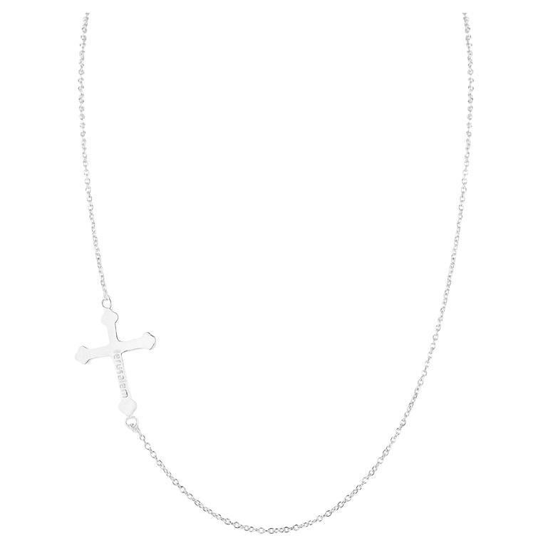 Hand-Crafted 14K White Gold East-to-West Off-Center Cross Necklace