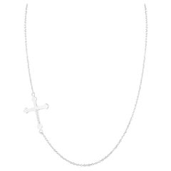 Hand-Crafted 14K White Gold East-to-West Off-Center Cross Necklace