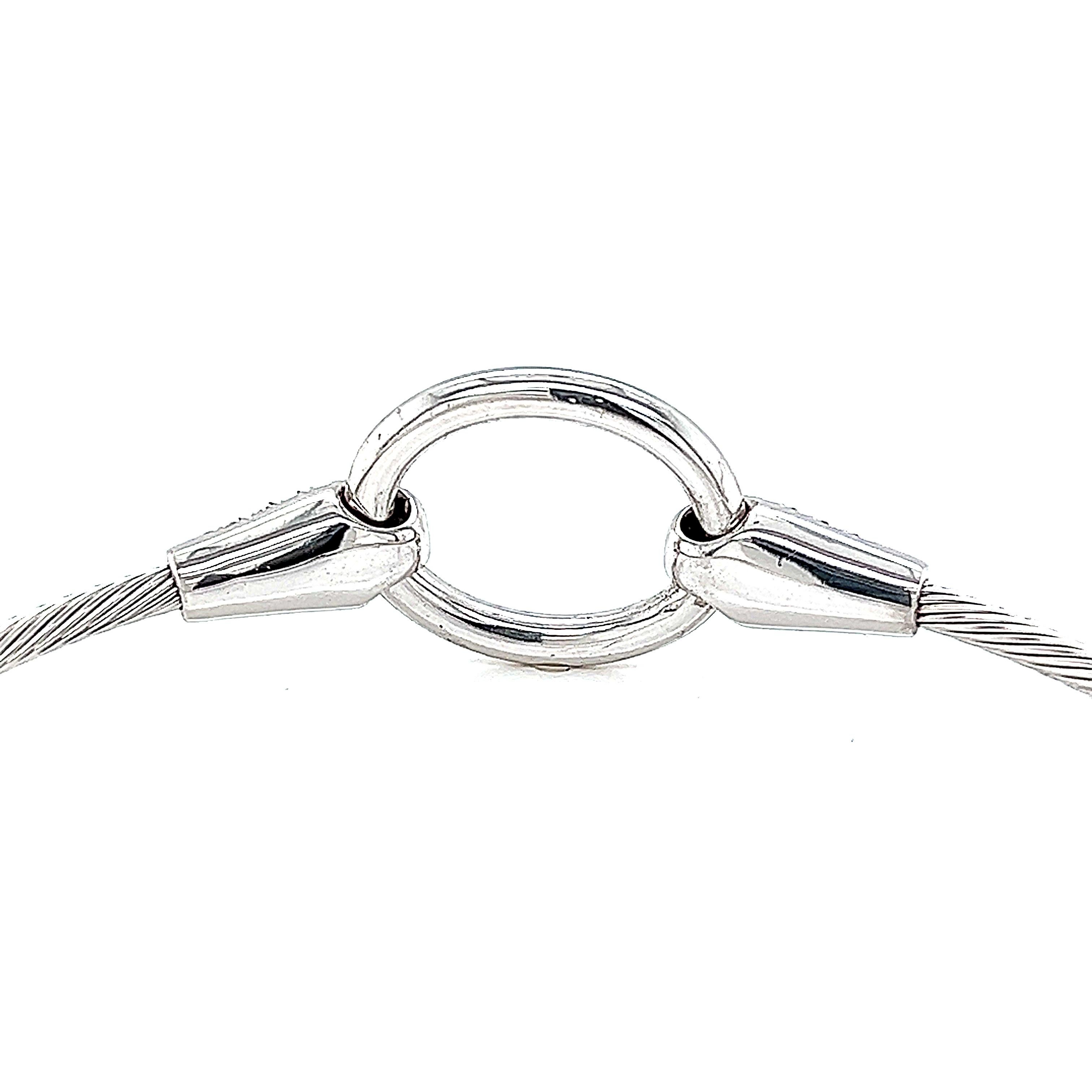 Women's Hand-Crafted 14K White Gold Flex Wire Bracelet Set with an Open Circle Motif For Sale