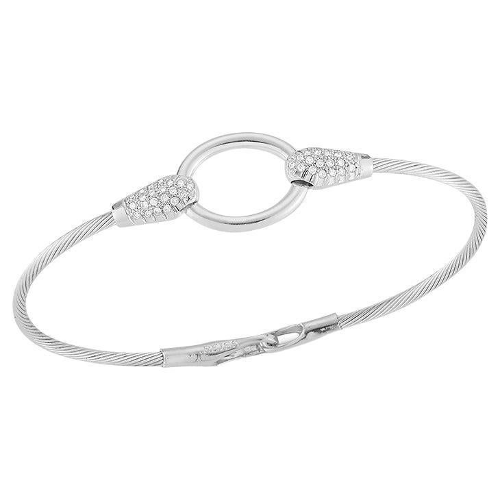 Hand-Crafted 14K White Gold Flex Wire Bracelet Set with an Open Circle Motif For Sale