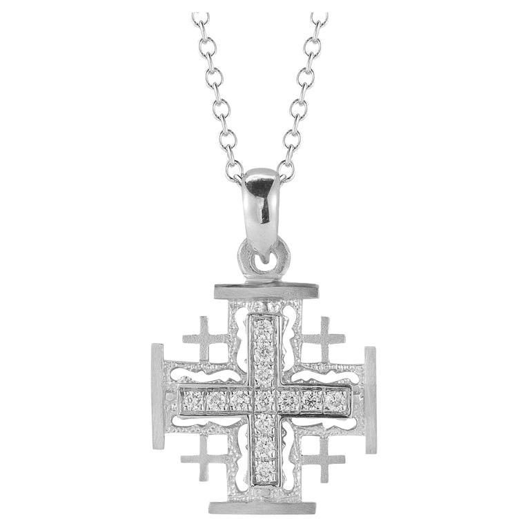 Hand-Crafted 14K White Gold Jerusalem Cross Pendant For Sale
