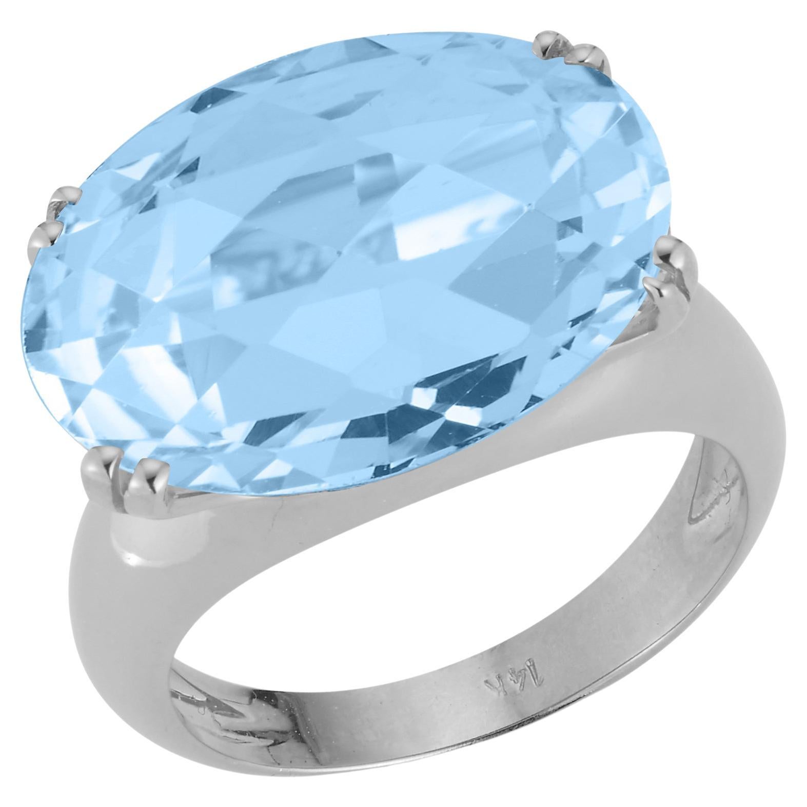 For Sale:  Hand-Crafted 14K White Gold Oval-Shaped Blue Topaz Cocktail Ring