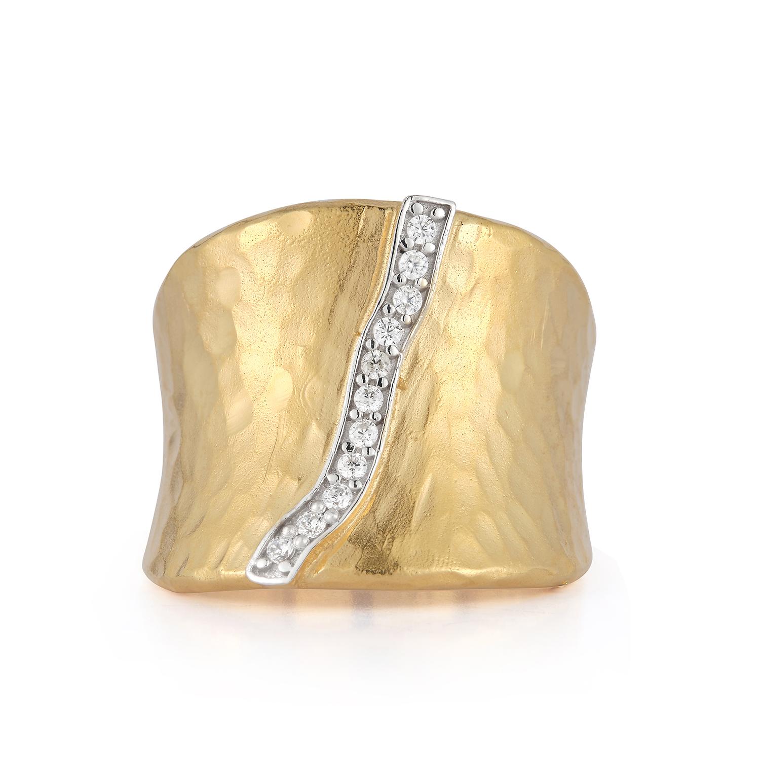 For Sale:  handcrafted 14k Yellow Gold 0.11 Carat TW Cuff Ring 2