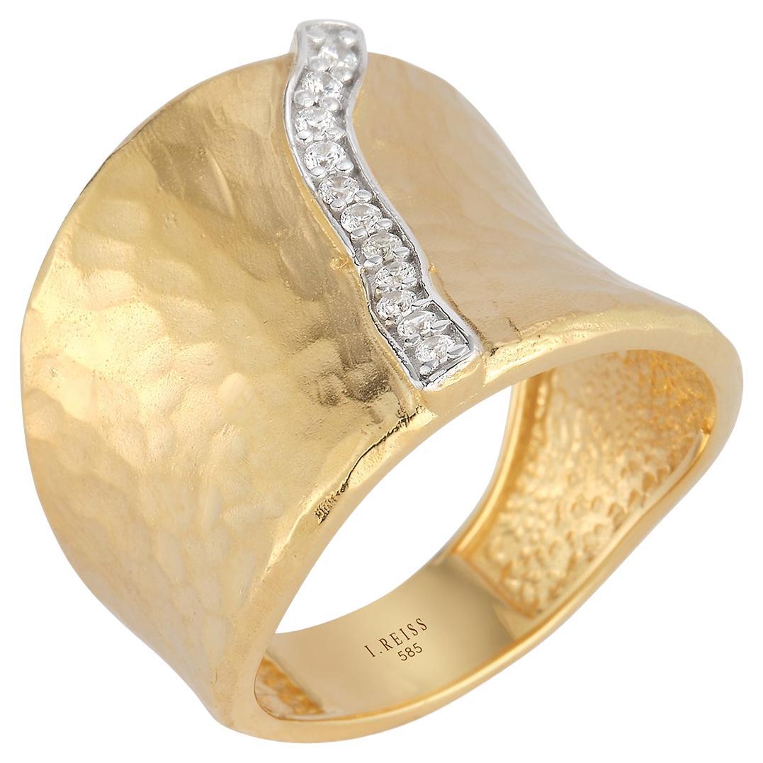 For Sale:  handcrafted 14k Yellow Gold 0.11 Carat TW Cuff Ring