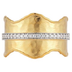 Handcrafted 14k Yellow Gold 0.12cttw Hammered Cuff Ring
