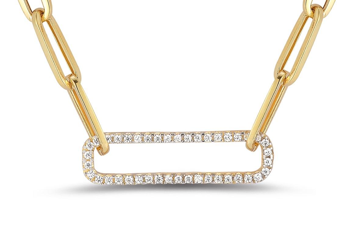 Round Cut Hand-Crafted 14K Yellow Gold 0.25 ct. tw. Open Link Necklace For Sale