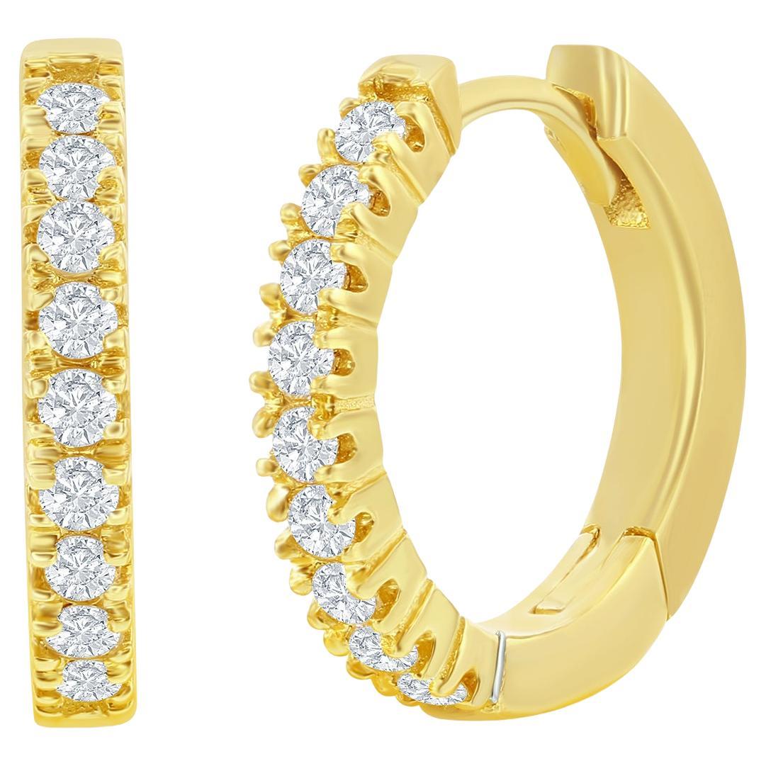 Hand-Crafted 14K Yellow Gold Diamond Hoop Earrings For Sale at 1stDibs