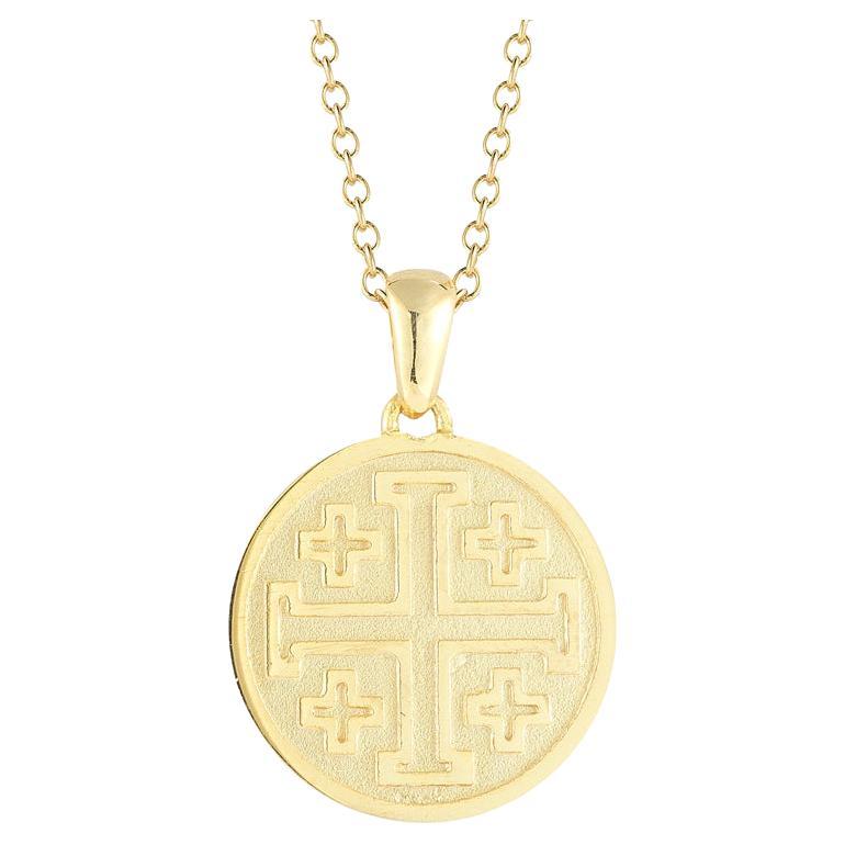Hand-Crafted 14K Yellow Gold Jerusalem Cross Medallion Pendant For Sale