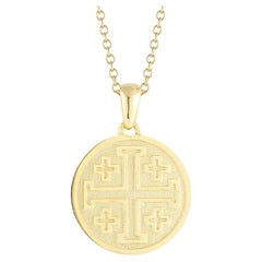 Pendentif médaillon en forme de croix de Jérusalem en or jaune 14 carats, fabriqué à la main