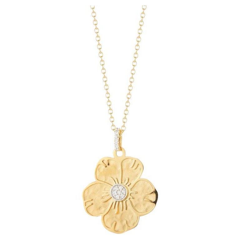HandCrafted 14K Yellow Gold Flower Pendant For Sale at 1stDibs