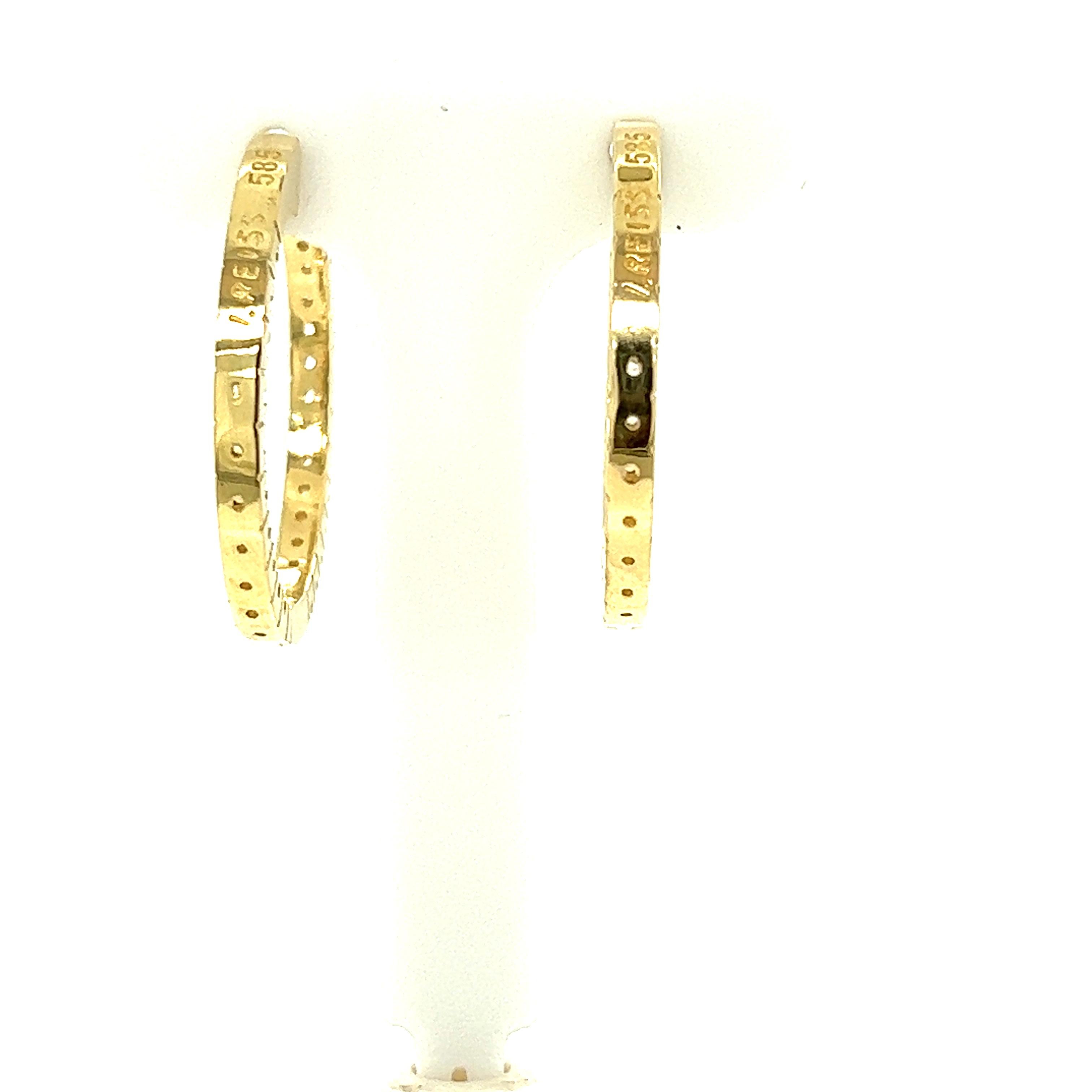 Handgefertigte Ohrringe, 14 Karat Gelbgold Inside-Out Eternity Diamant Creolen im Zustand „Neu“ im Angebot in Great Neck, NY