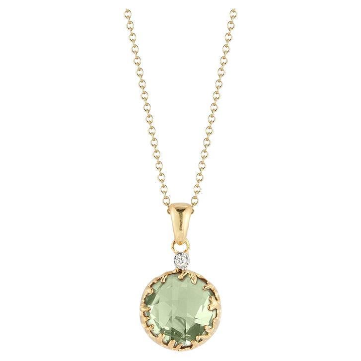 Handcrafted 14k Yellow Gold 3.25 Carat Green Amethyst Color Stone Pendant For Sale