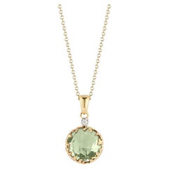 Handcrafted 14k Yellow Gold 3.25 Carat Green Amethyst Color Stone Pendant