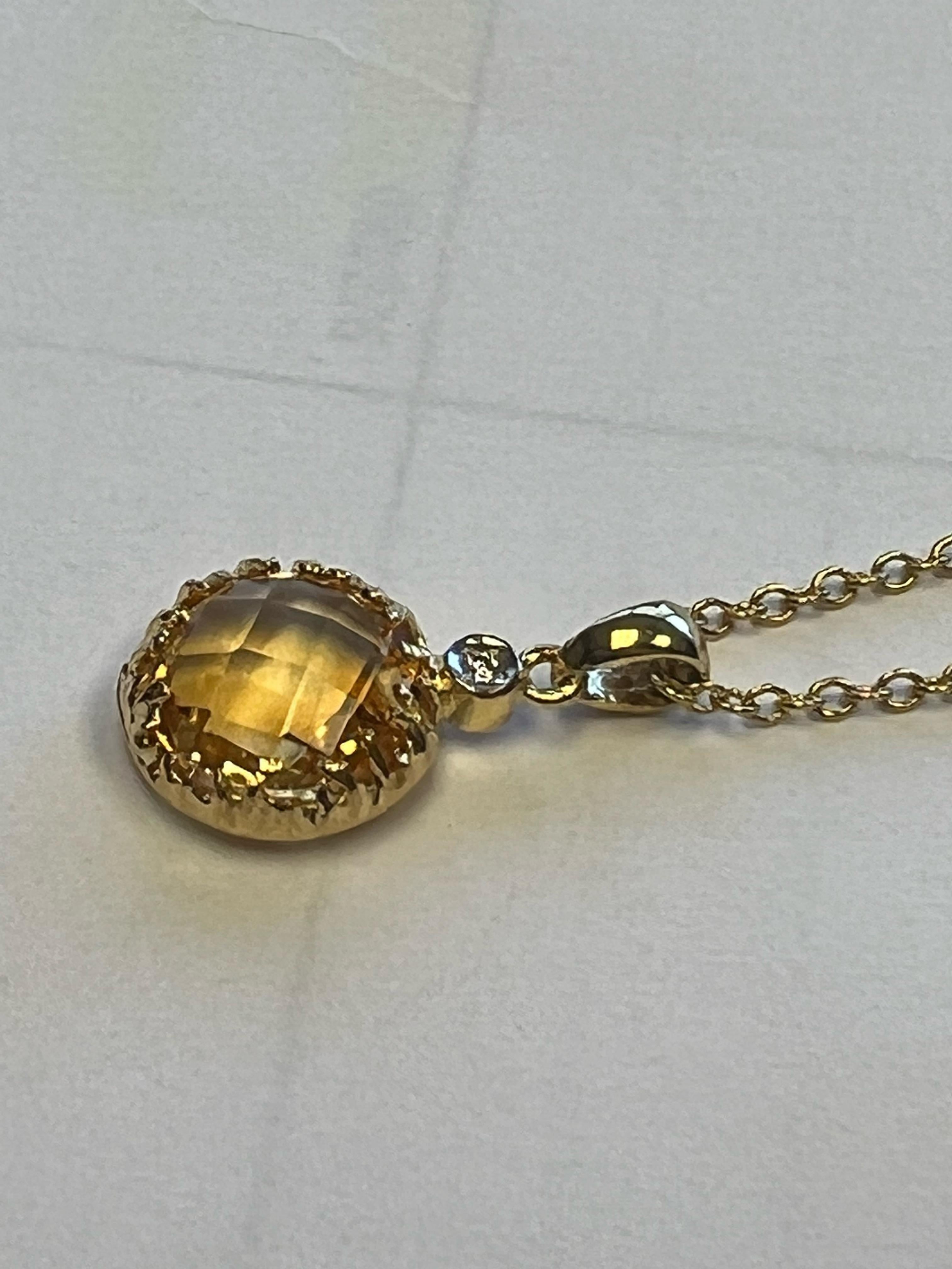 Handcrafted 14k Yellow Gold 3.35 Carat Citrine Color Stone Pendant In New Condition For Sale In Great Neck, NY