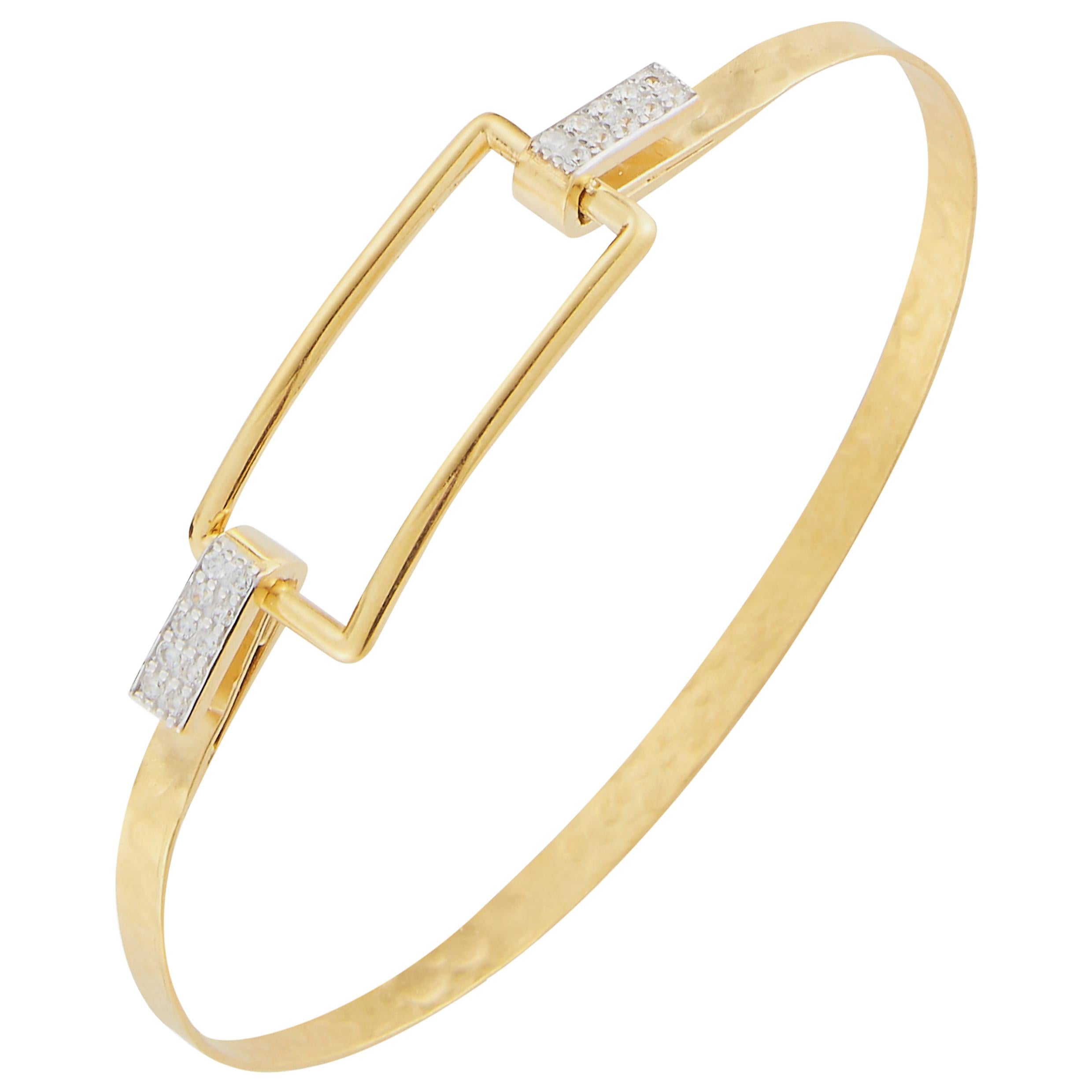 Handcrafted 14 Karat Yellow Gold Bangle, Set with an Open Rectangle Motif For Sale