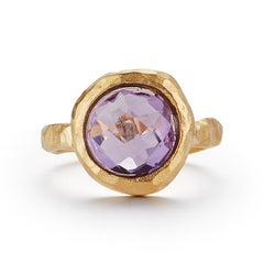 Hand-Crafted 14K Yellow Gold Amethyst Color Stone Cocktail Ring