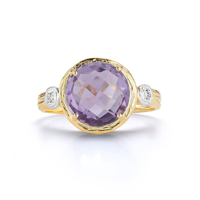 For Sale:  Hand-Crafted 14K Yellow Gold Amethyst Color Stone Cocktail Ring 2