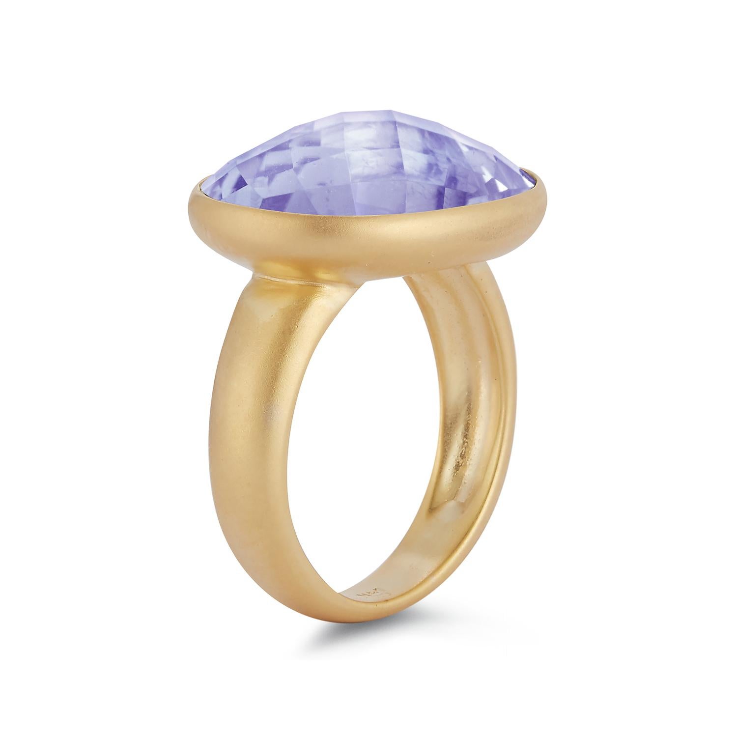 For Sale:  Hand-Crafted 14K Yellow Gold Amethyst Color Stone Cocktail Ring 2