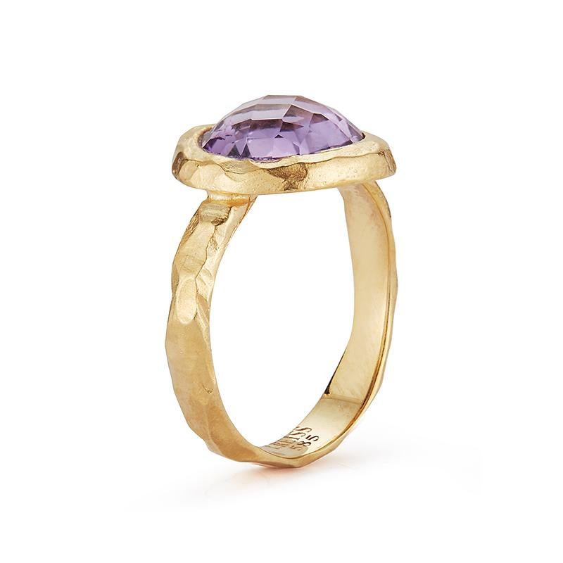 For Sale:  Hand-Crafted 14K Yellow Gold Amethyst Color Stone Cocktail Ring 3