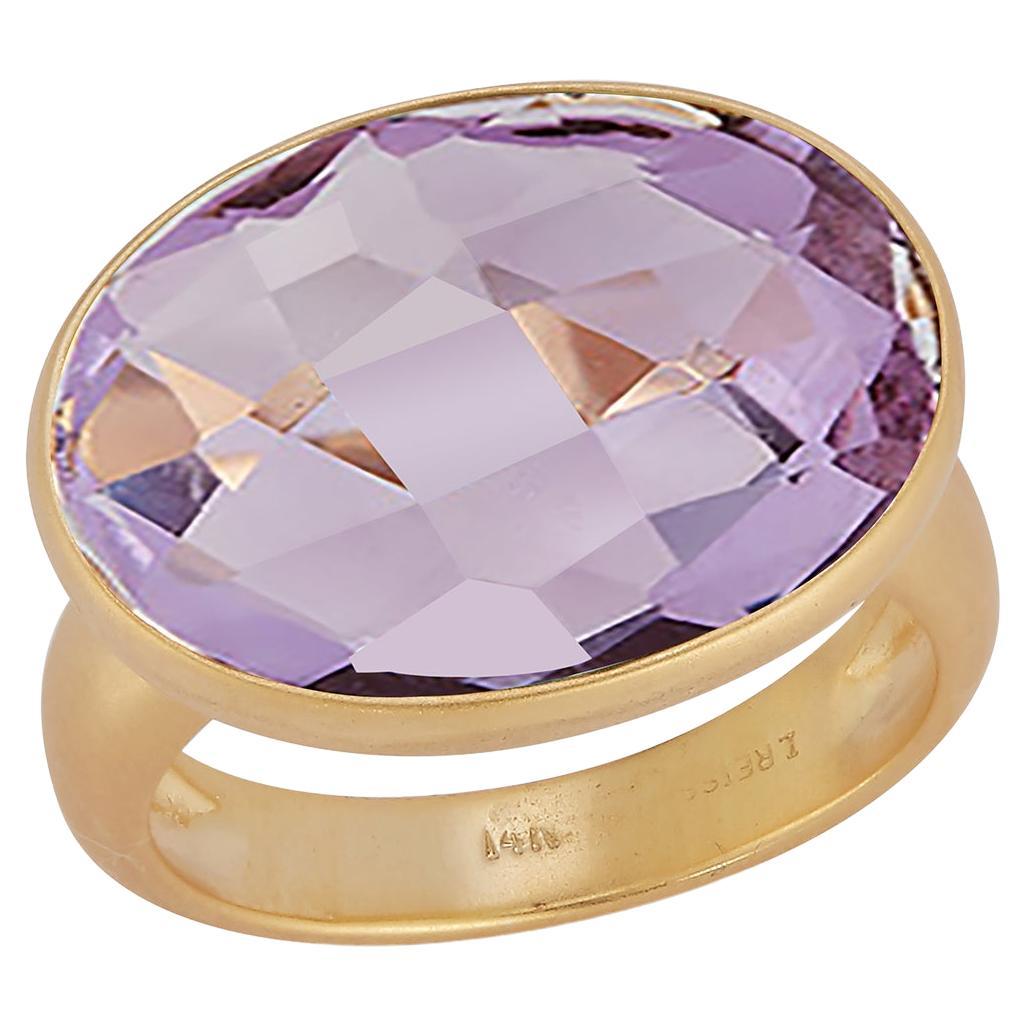 For Sale:  Hand-Crafted 14K Yellow Gold Amethyst Color Stone Cocktail Ring
