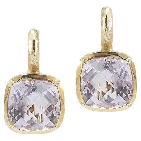 Hand-Crafted 14K Yellow Gold Amethyst Color Stone Earrings For Sale