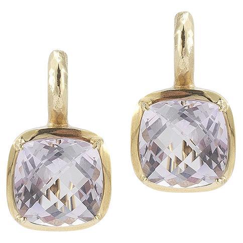 Pendientes artesanales de oro amarillo de 14 quilates con amatista de colores
