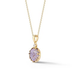 Pendentif artisanal en or jaune 14 carats avec pierre de couleur améthyste