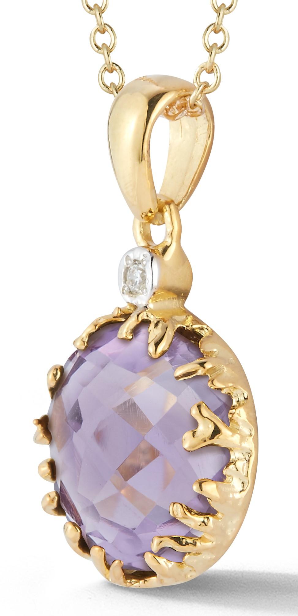 Round Cut Handcrafted 14k Yellow Gold Amethyst Color Stone Pendant For Sale