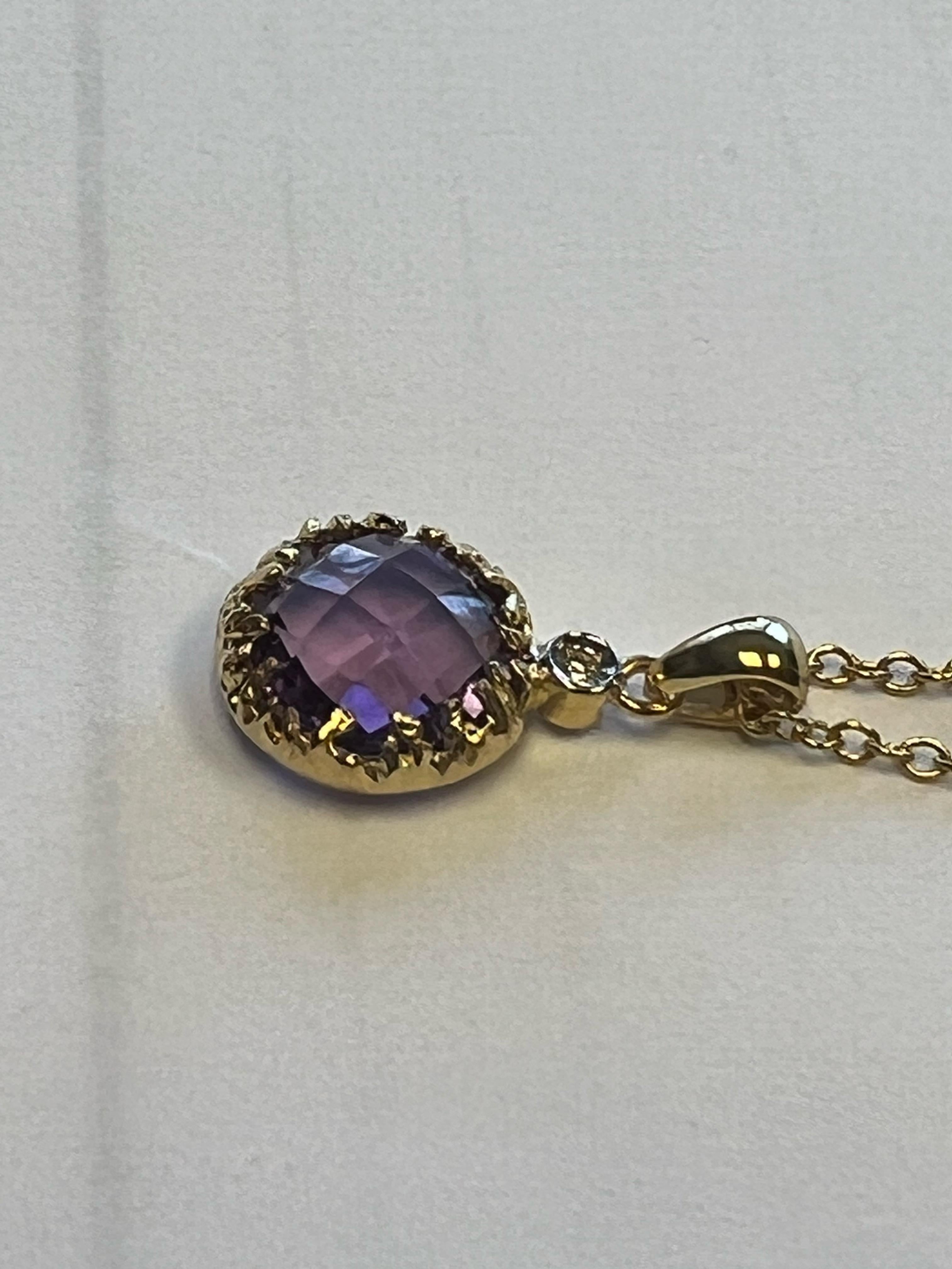 Handcrafted 14k Yellow Gold Amethyst Color Stone Pendant In New Condition For Sale In Great Neck, NY