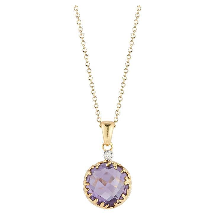 Handcrafted 14k Yellow Gold Amethyst Color Stone Pendant For Sale