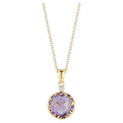 Handcrafted 14k Yellow Gold Amethyst Color Stone Pendant
