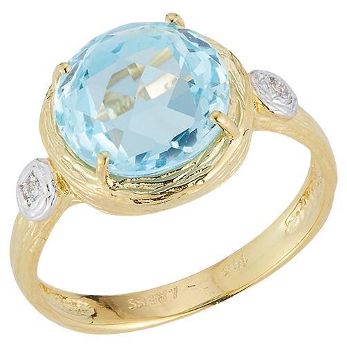 Bague cocktail en or jaune 14 carats avec topaze bleue, faite à la main