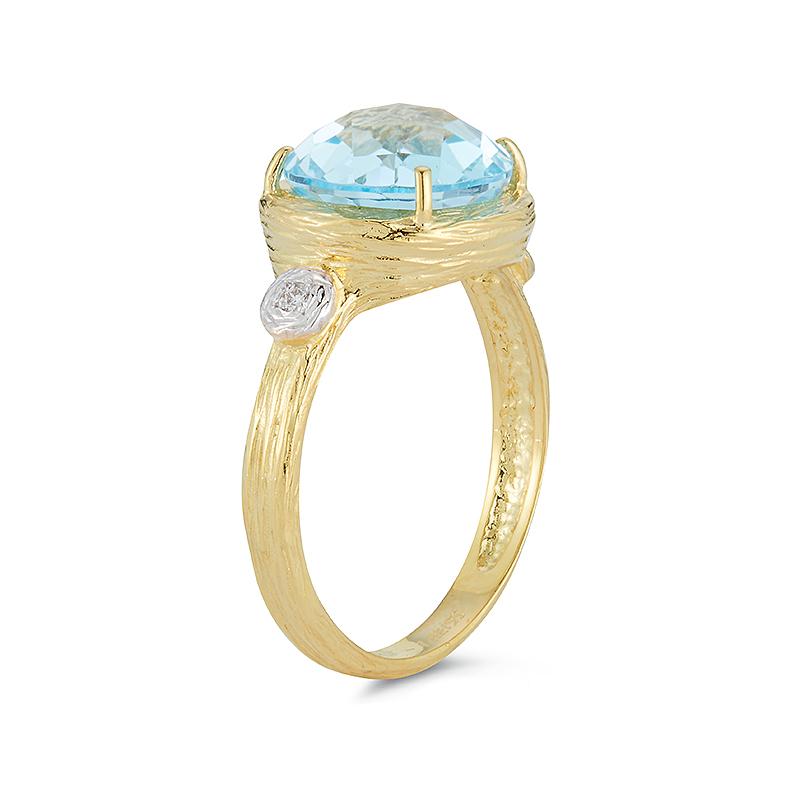 For Sale:  Hand-Crafted 14K Yellow Gold Blue Topaz Color Stone Cocktail Ring 3