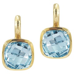 Handcrafted 14k Yellow Gold Blue Topaz Color Stone Earrings