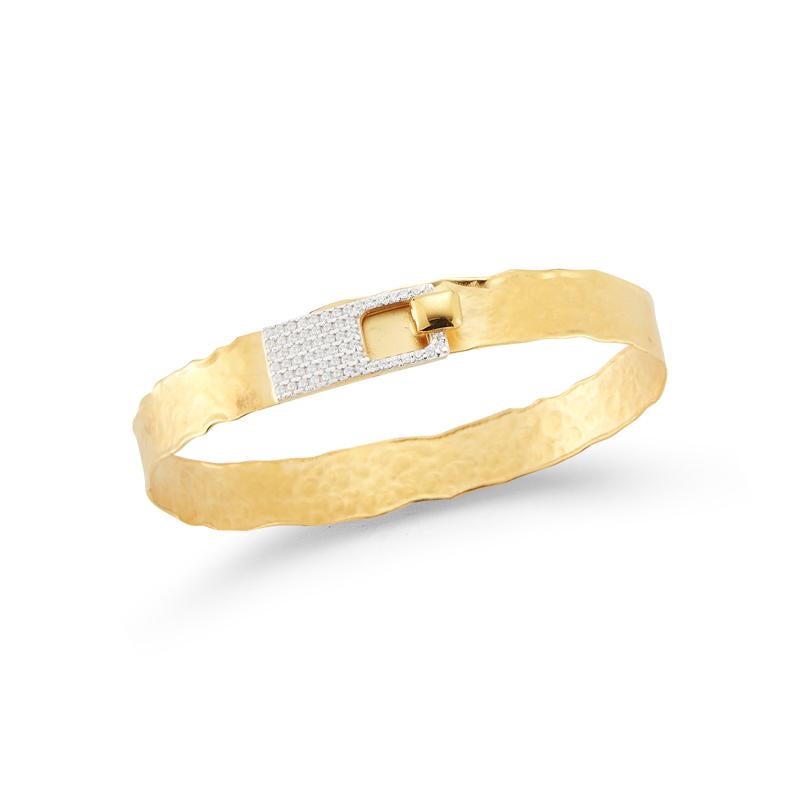 Round Cut Hand-Crafted 14K Yellow Gold Buckle Cuff Bracelet For Sale