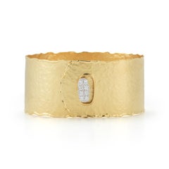 Hand-Crafted 14K Yellow Gold Button Cuff Bracelet.