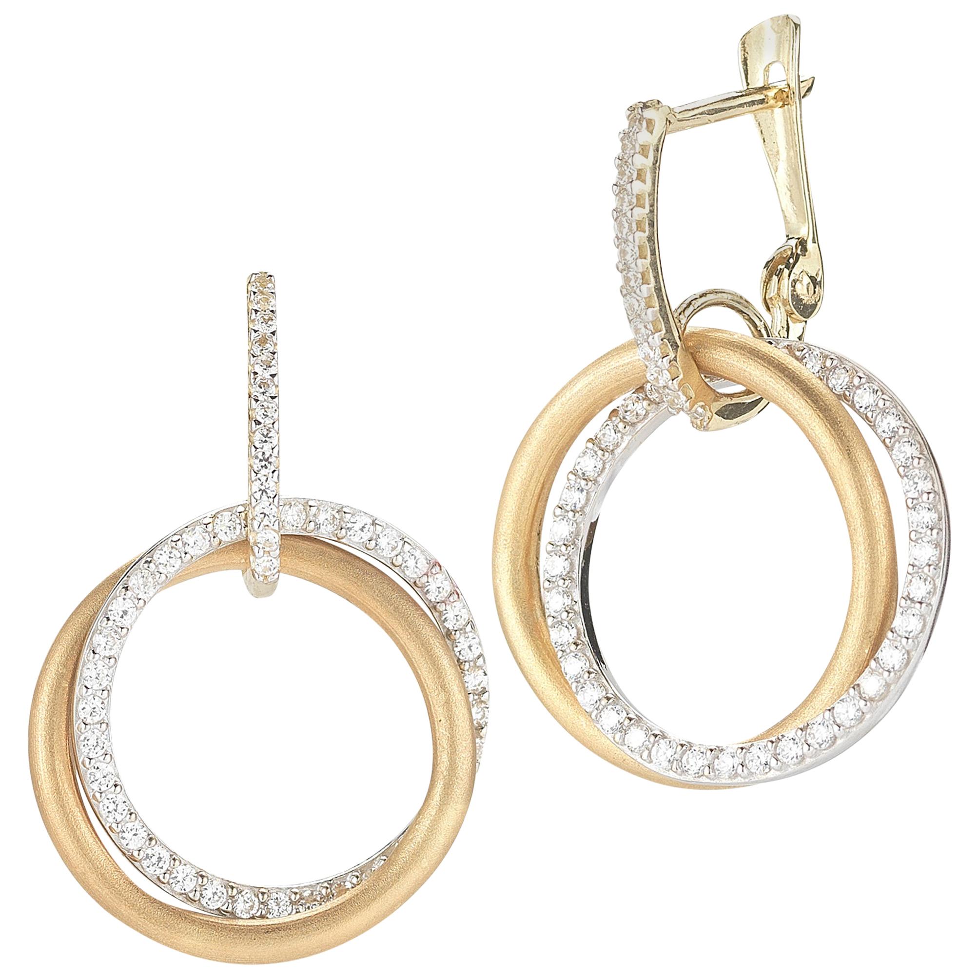 Handcrafted 14 Karat Yellow Gold Circle of Love Dangling Earrings For Sale