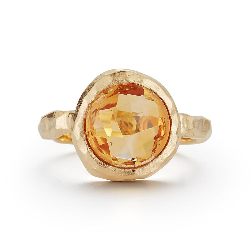 For Sale:  Hand-Crafted 14K Yellow Gold Citrine Color Stone Cocktail Ring 2