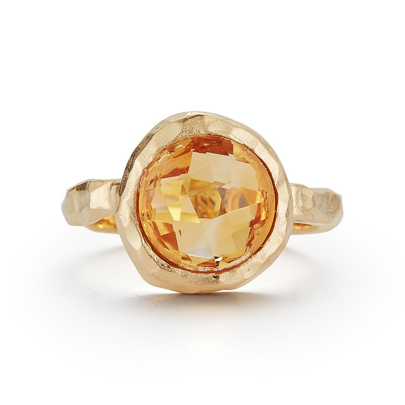 For Sale:  Hand-Crafted 14K Yellow Gold Citrine Color Stone Cocktail Ring 2