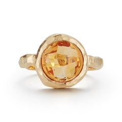Hand-Crafted 14K Yellow Gold Citrine Color Stone Cocktail Ring